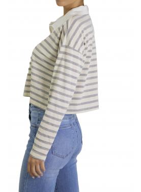 Maglia con colletto crop a righe 